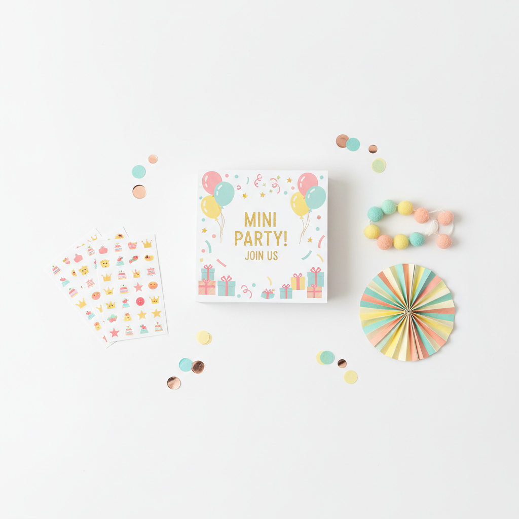 Mini Celebration Package - Custom printed invitations, stickers, and party decorations for small gatherings